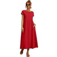 Damen-Midikleid mit kurzen Ärmeln und Seitentaschen in Rot