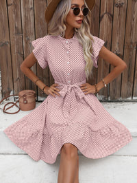 Damen-Minikleid mit Punkten und Stufenrock in Rosa