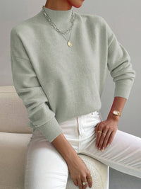 Elisabeth | Damen Mock-Turtleneck Langarm Relaxed-Fit Sweater in Hellgrün