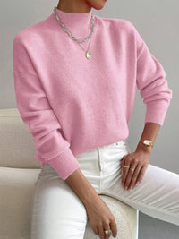 Elisabeth | Damen Mock-Turtleneck Langarm Relaxed-Fit Sweater in Hellrosa