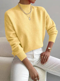 Elisabeth | Damen Mock-Turtleneck Langarm Relaxed-Fit Sweater in Gelb