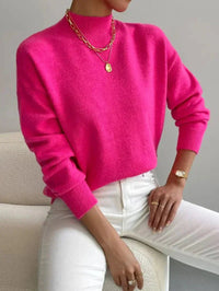 Elisabeth | Damen Mock-Turtleneck Langarm Relaxed-Fit Sweater in Rosa