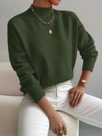 Elisabeth | Damen Mock-Turtleneck Langarm Relaxed-Fit Sweater in Grün