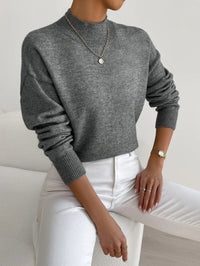 Elisabeth | Damen Mock-Turtleneck Langarm Relaxed-Fit Sweater in Dunkelgrau