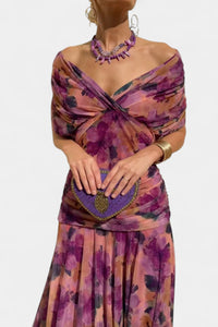 Greta | Damen Off-Shoulder Cocktailparty-Kleid figurbetontes Maxi-Abendkleid in Lila
