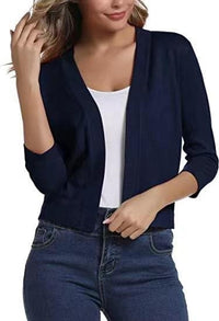 Katharina | Damen Offener Kurzjacken-Cardigan mit 3/4-Ärmeln in Saphirblau