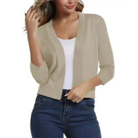 Katharina | Damen Offener Kurzjacken-Cardigan mit 3/4-Ärmeln in Beige