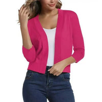 Katharina | Damen Offener Kurzjacken-Cardigan mit 3/4-Ärmeln in Rot