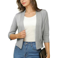 Katharina | Damen Offener Kurzjacken-Cardigan mit 3/4-Ärmeln in Silbergrau