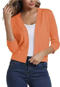 Katharina | Damen Offener Kurzjacken-Cardigan mit 3/4-Ärmeln in Orange