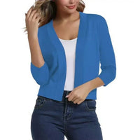 Katharina | Damen Offener Kurzjacken-Cardigan mit 3/4-Ärmeln in Blau