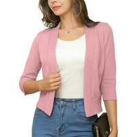 Katharina | Damen Offener Kurzjacken-Cardigan mit 3/4-Ärmeln in Gummirot