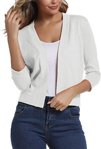 Katharina | Damen Offener Kurzjacken-Cardigan mit 3/4-Ärmeln in Weiß