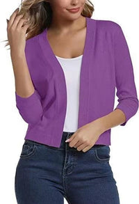 Katharina | Damen Offener Kurzjacken-Cardigan mit 3/4-Ärmeln in Lila
