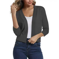 Katharina | Damen Offener Kurzjacken-Cardigan mit 3/4-Ärmeln in Grau