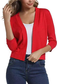 Katharina | Damen Offener Kurzjacken-Cardigan mit 3/4-Ärmeln in Chinarot