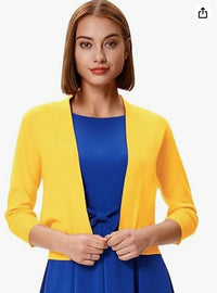 Katharina | Damen Offener Kurzjacken-Cardigan mit 3/4-Ärmeln in Gelb