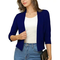 Katharina | Damen Offener Kurzjacken-Cardigan mit 3/4-Ärmeln in Mondseeblau