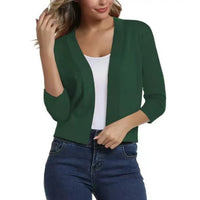 Katharina | Damen Offener Kurzjacken-Cardigan mit 3/4-Ärmeln in Waldgrün