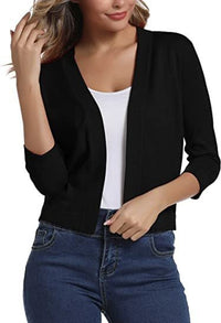 Katharina | Damen Offener Kurzjacken-Cardigan mit 3/4-Ärmeln in Schwarz