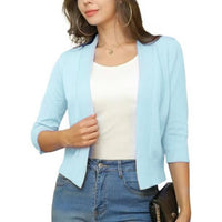 Katharina | Damen Offener Kurzjacken-Cardigan mit 3/4-Ärmeln in Blassblau