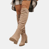 Johanna | Damen Overknee-Stiefeletten mit Blockabsatz und Reißverschluss in Beige