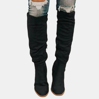 Johanna | Damen Overknee-Stiefeletten mit Blockabsatz und Reißverschluss in Schwarz