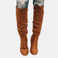 Johanna | Damen Overknee-Stiefeletten mit Blockabsatz und Reißverschluss in Braun