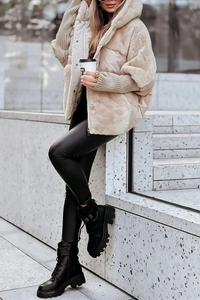 Damen Oversize Kapuzenjacke mit Reißverschluss in Beige