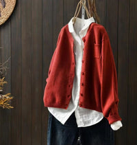 Luisa | Damen Oversize Strick-Cardigan mit Knopfleiste und Taschen in Rot