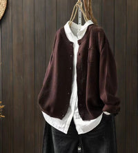 Luisa | Damen Oversize Strick-Cardigan mit Knopfleiste und Taschen in Dunkelbraun