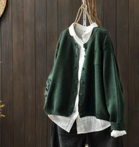 Luisa | Damen Oversize Strick-Cardigan mit Knopfleiste und Taschen in Grün