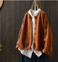 Luisa | Damen Oversize Strick-Cardigan mit Knopfleiste und Taschen in Hellbraun