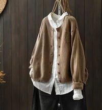 Luisa | Damen Oversize Strick-Cardigan mit Knopfleiste und Taschen in Khaki