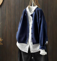 Luisa | Damen Oversize Strick-Cardigan mit Knopfleiste und Taschen in Dunkelblau