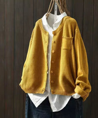 Luisa | Damen Oversize Strick-Cardigan mit Knopfleiste und Taschen in Gelb