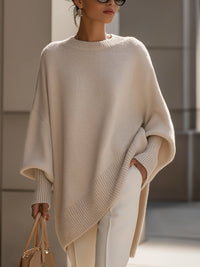 Charlotte | Damen Oversized Fledermausarm Strick Sweater in Beige