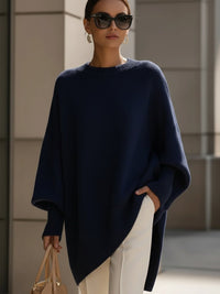 Charlotte | Damen Oversized Fledermausarm Strick Sweater in Marineblau