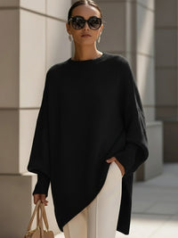 Charlotte | Damen Oversized Fledermausarm Strick Sweater in Schwarz