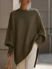 Charlotte | Damen Oversized Fledermausarm Strick Sweater in Olivgrün