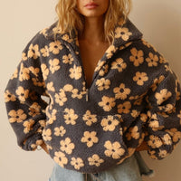 Emilia | Damen Oversized Floral Sherpa Fleece Pullover Sweater in Gelb