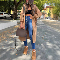 Marlene | Damen Oversized Hoodie Women Coat Langer Kapuzenmantel in Khaki