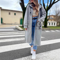 Marlene | Damen Oversized Hoodie Women Coat Langer Kapuzenmantel in Grau