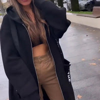 Marlene | Damen Oversized Hoodie Women Coat Langer Kapuzenmantel in Schwarz