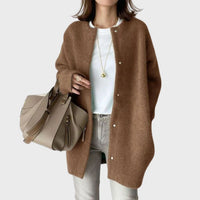 Clara | Damen Oversized Kaschmir Cardigan mit Druckknöpfen in Braun
