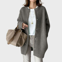 Clara | Damen Oversized Kaschmir Cardigan mit Druckknöpfen in Grau