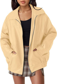 Lena | Damen Oversized Kunstleder Bomber Lederjacke mit Reißverschluss in Dunkelrot