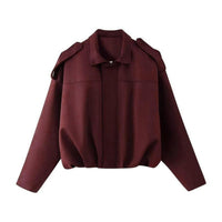 Emilia | Damen Oversized Kurzgeschnittene Kunstwildleder Bomberjacke in Burgunderrot