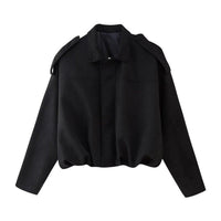 Emilia | Damen Oversized Kurzgeschnittene Kunstwildleder Bomberjacke in Schwarz