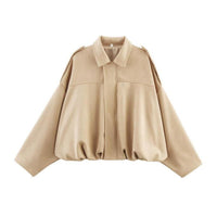 Emilia | Damen Oversized Kurzgeschnittene Kunstwildleder Bomberjacke in Beige